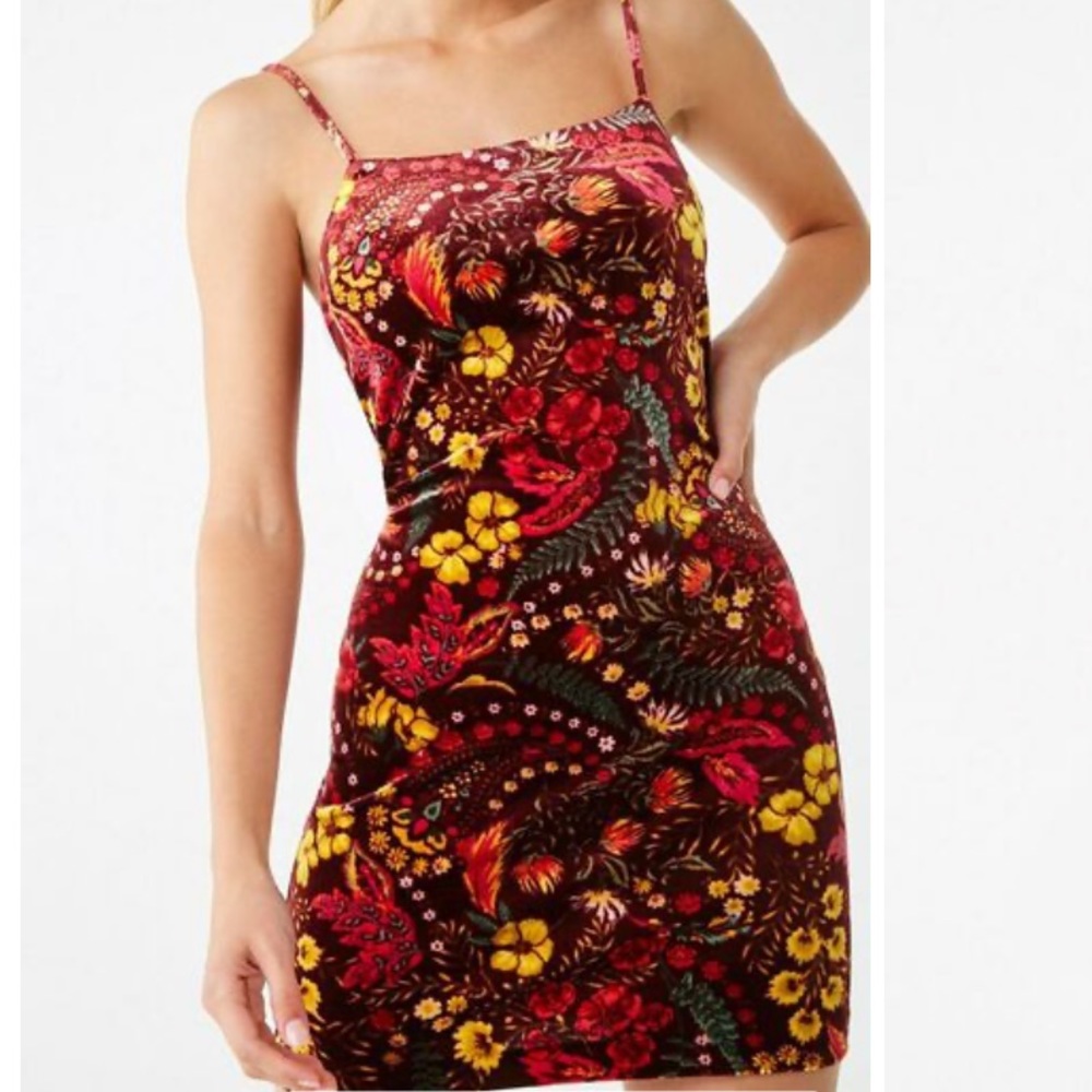 Velvet Floral Mini Dress Size M